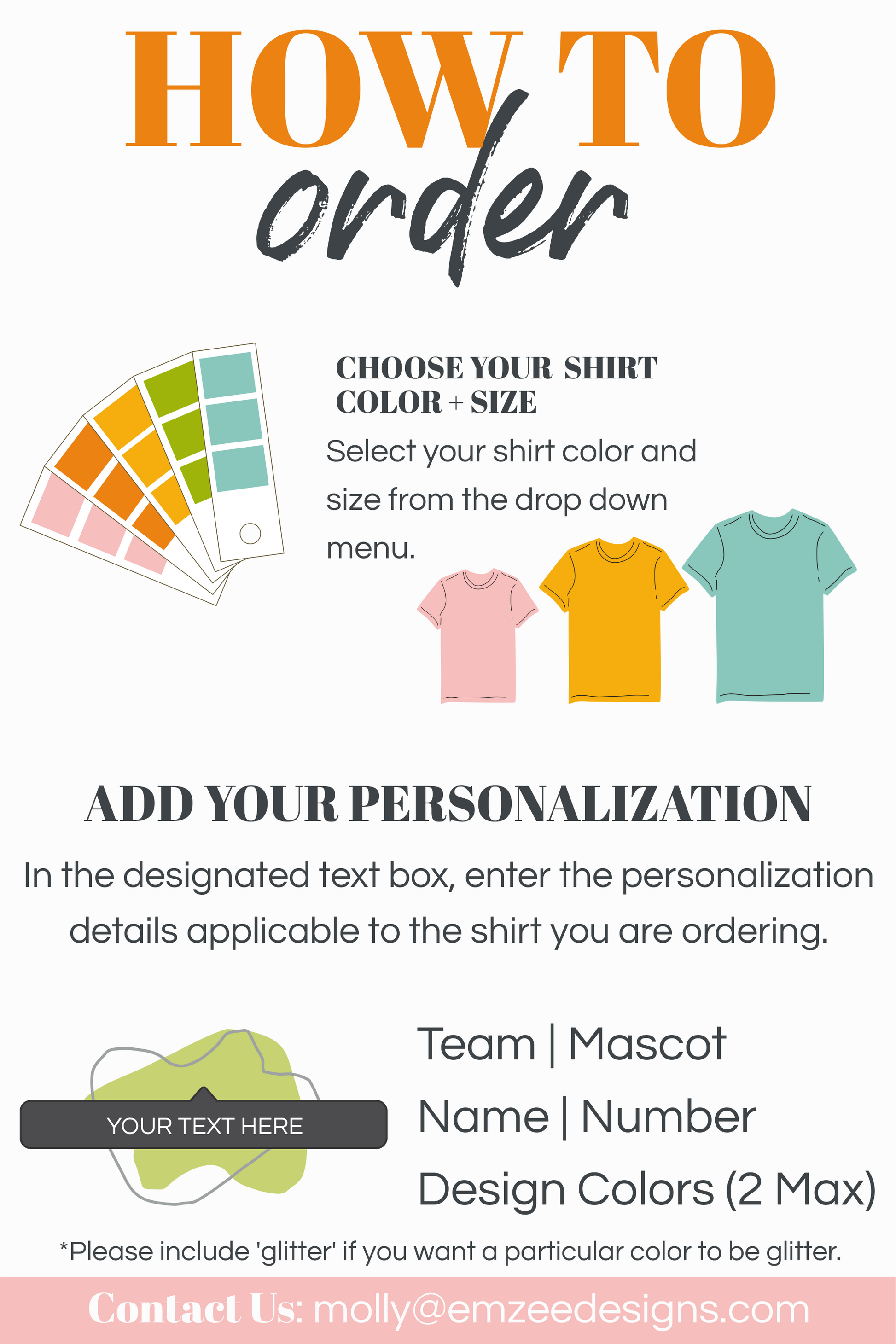 how to order a t - shirt info sheet