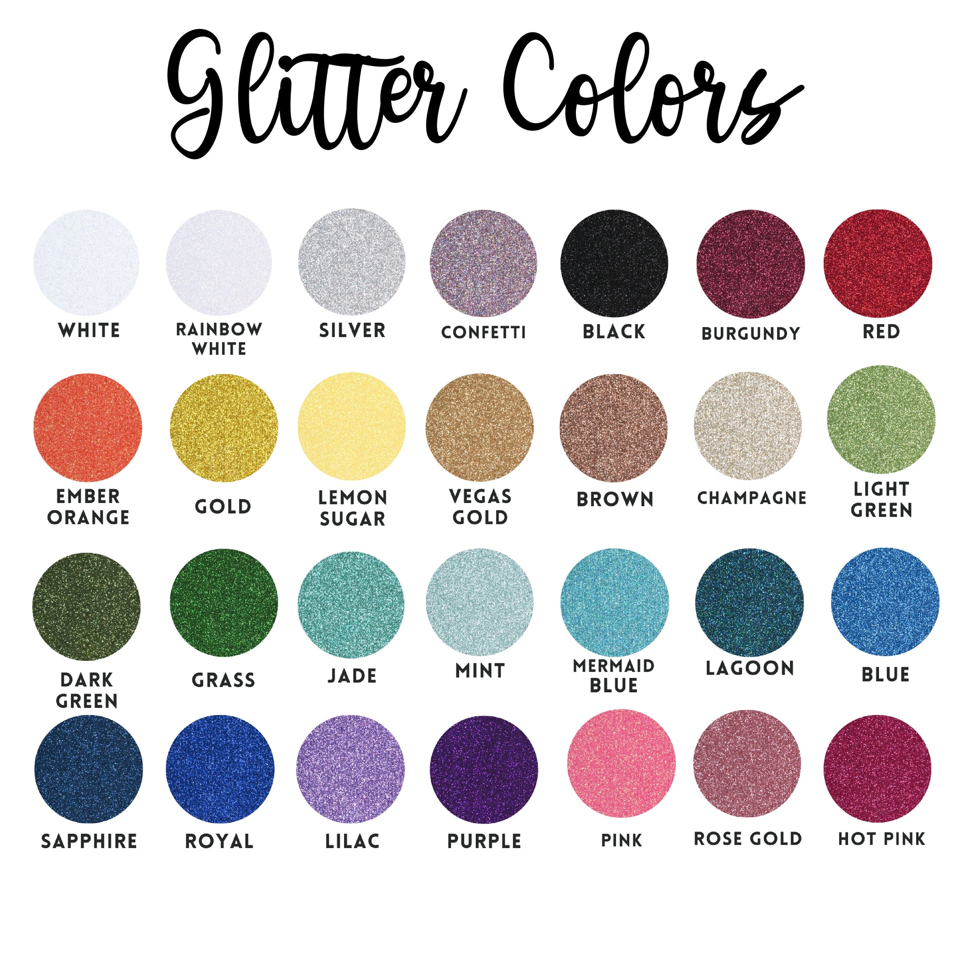a color chart for glitter colors