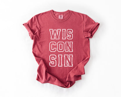 Wisconsin Varsity Style Comfort Colors Graphic Tee