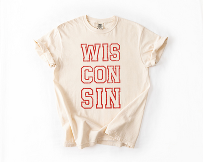 Wisconsin Varsity Style Comfort Colors Graphic Tee
