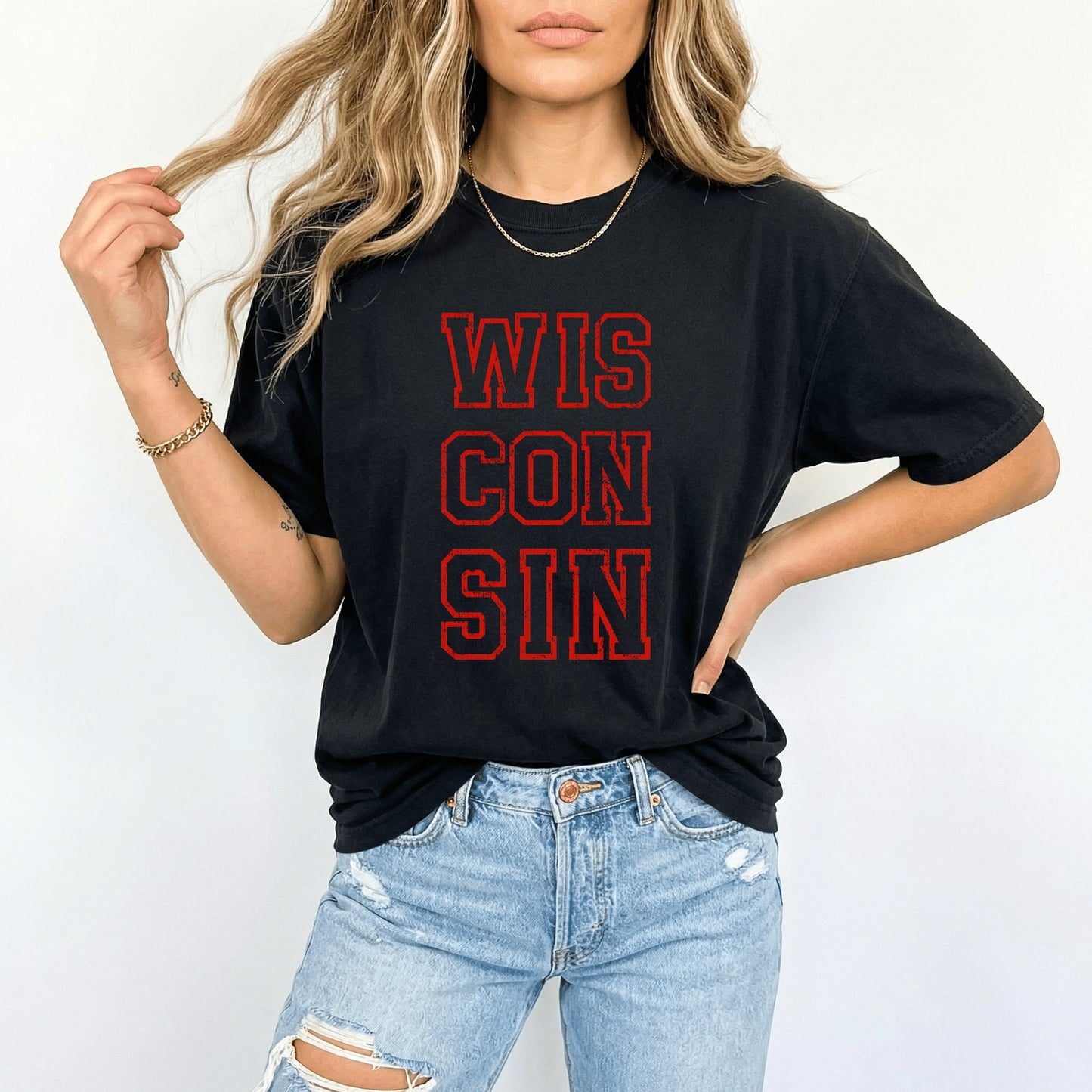 Wisconsin Varsity Style Comfort Colors Graphic Tee